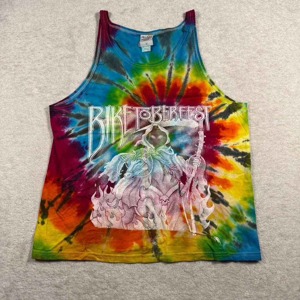 Pluma Biketoberfest Tie Dye Tank Top‎ Mens M Heavyweight Cotton Biker Graphic
